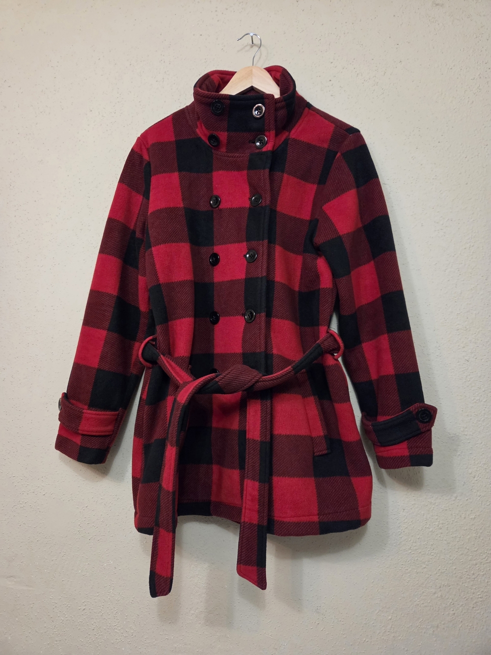 Ike Behar Coat Womens Large Belted Plaid